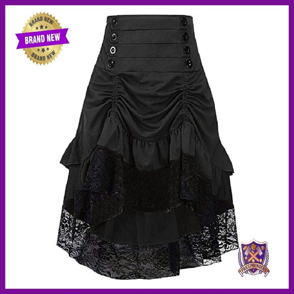 Steampunk Gothic Lace High Low Skirt for Cosplay Parties Sizes S-XXL